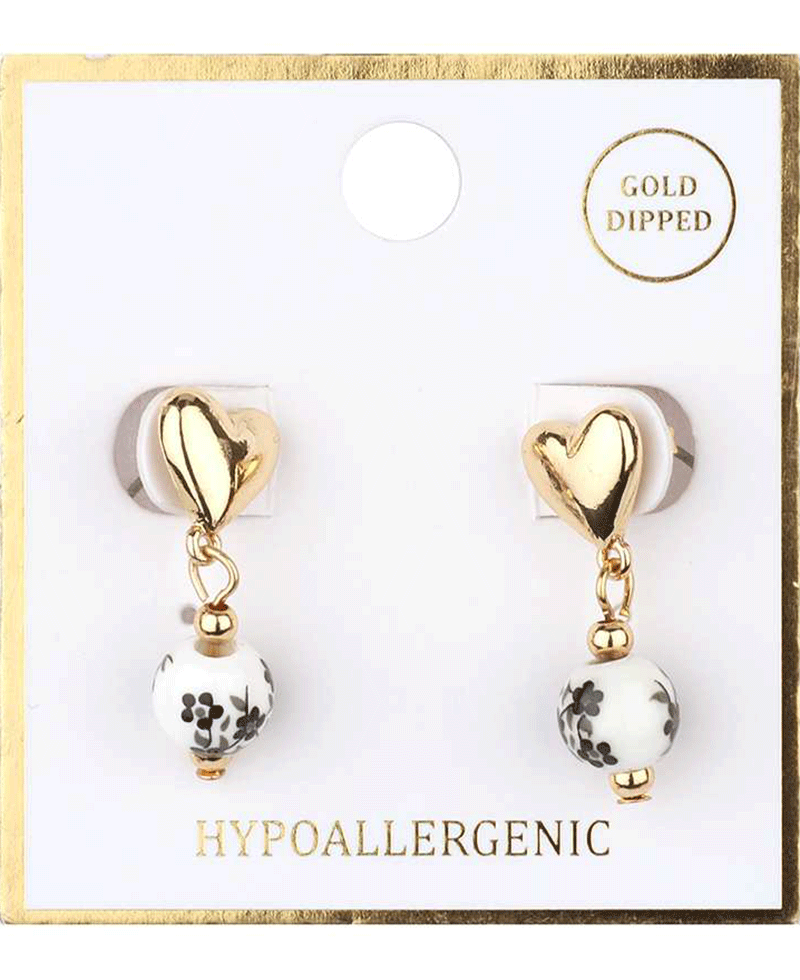 Metal Ceramic Heart Post Earring