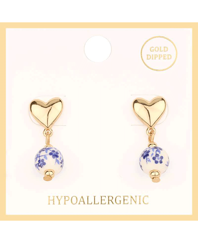 Metal Ceramic Heart Post Earring