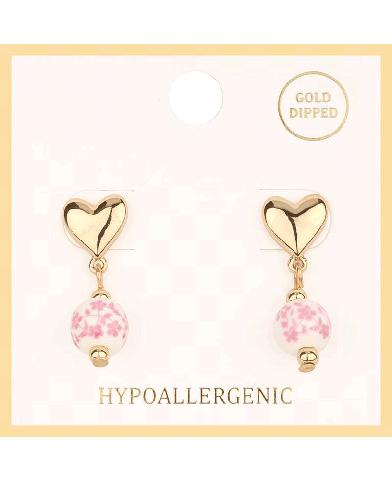 Metal Ceramic Heart Post Earring