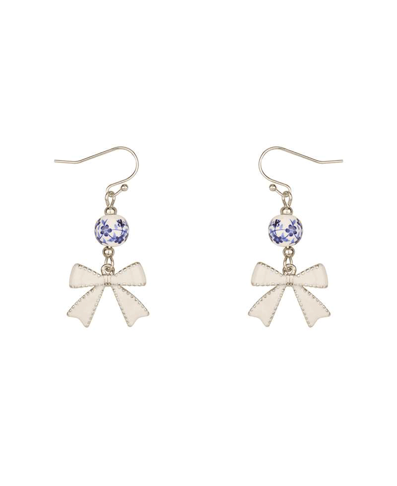 Metal Ceramic Bow Earring