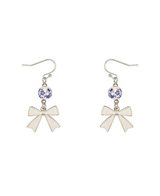Metal Ceramic Bow Earring