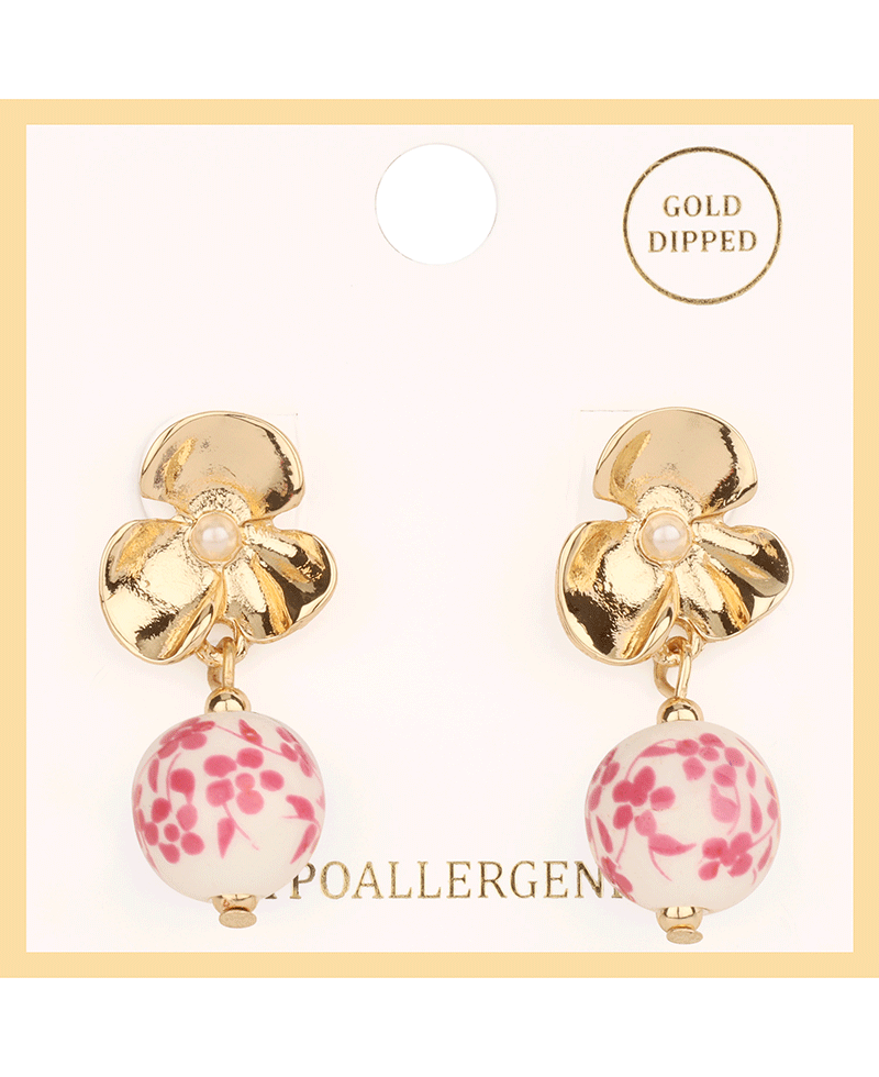 Metal Flower w/ Ceramic Bead Post Earring