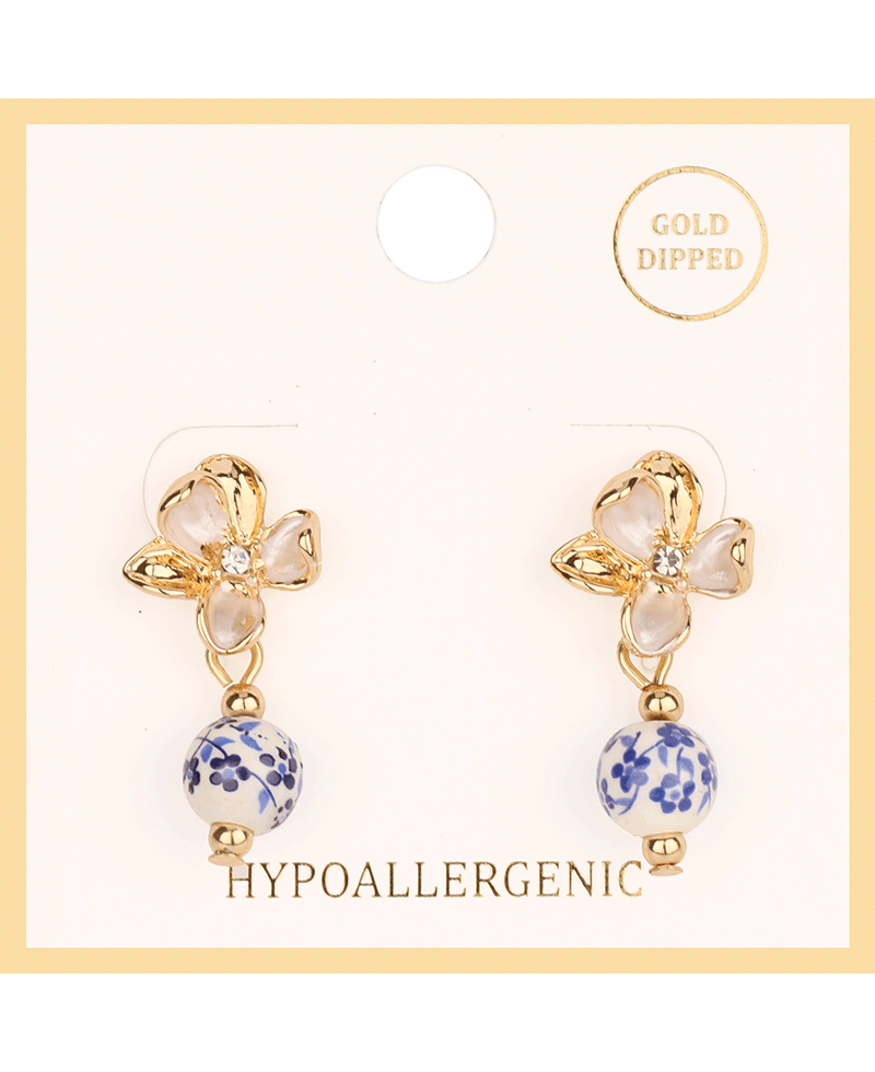 Ceramic Bead w/ Flower Post Earring