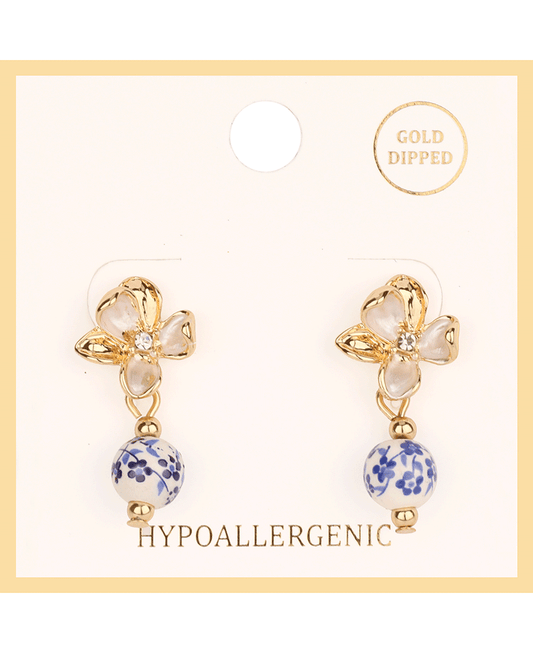 Ceramic Bead w/ Flower Post Earring