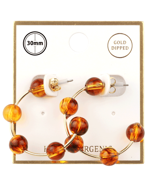 Marble Bead Bar 30mm Hoop Earring
