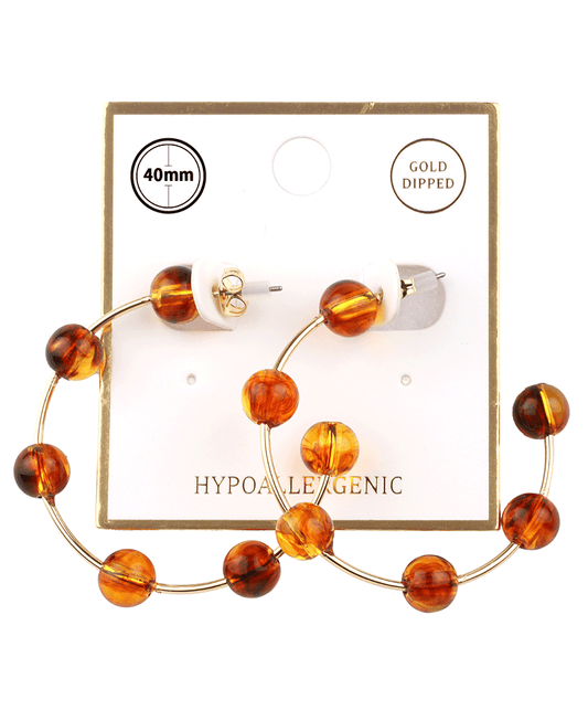 Marble Bead Bar 40mm Hoop Earring