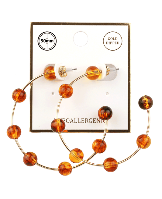 Marble Bead Bar 50mm Hoop Earring