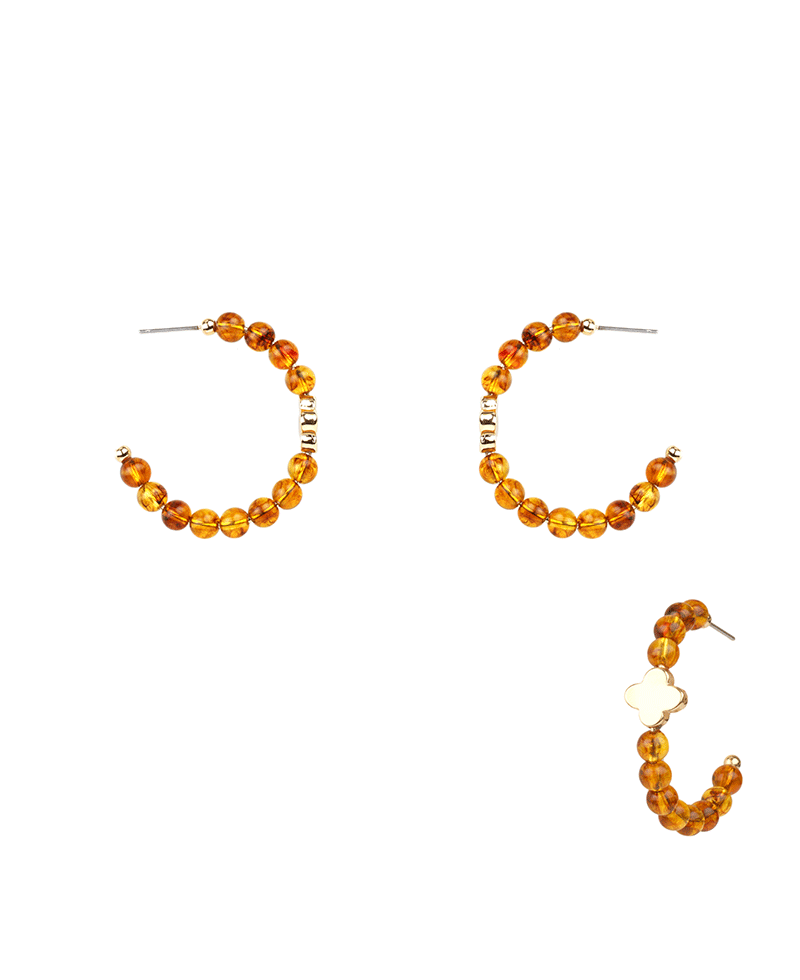 Marble Bead w/ Clover 30mm Hoop Earring