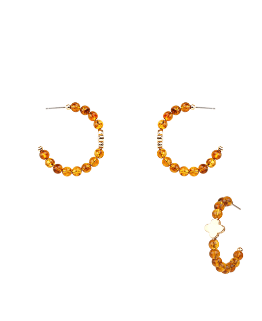 Marble Bead w/ Clover 30mm Hoop Earring