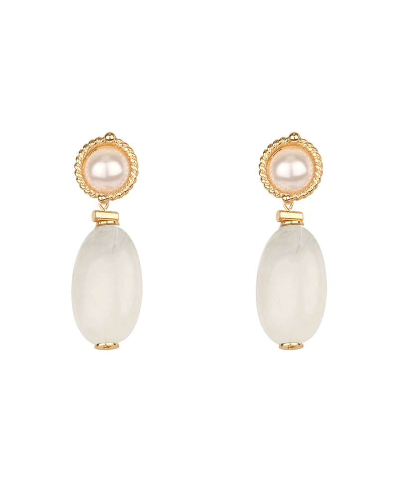 Pearl & Marble Post Earring