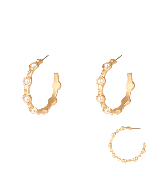 Metal w/ Pearl 40mm Hoop Earring