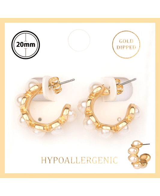 Metal w/ Pearl 20mm Hoop Earring