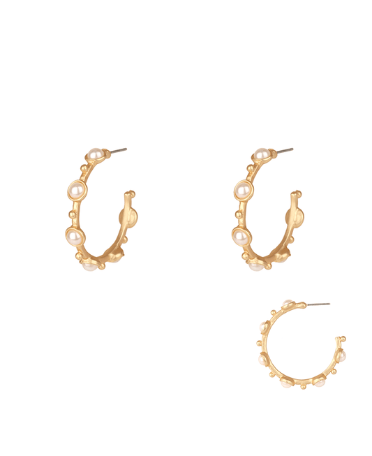 Metal w/ Pearl 35mm Hoop Earring