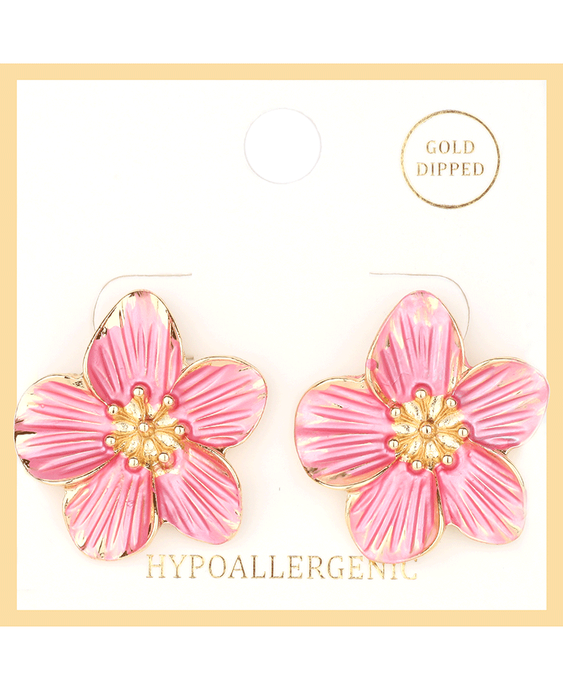 Metal Color Coating Flower Post Earring
