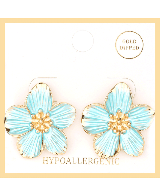 Metal Color Coating Flower Post Earring