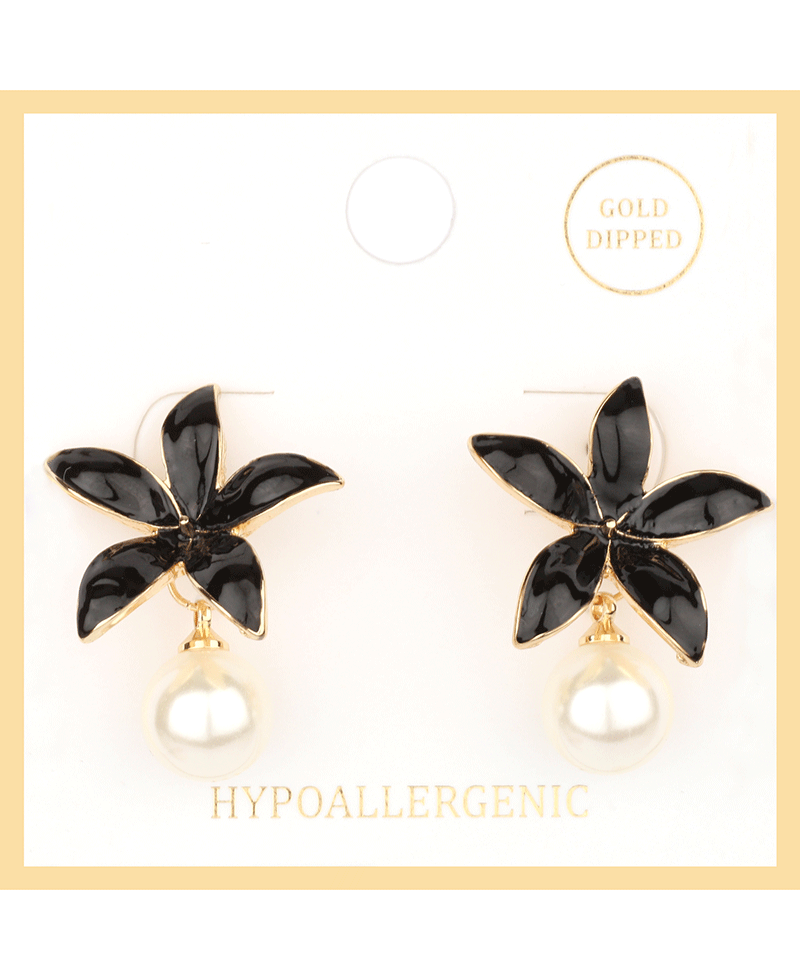 Epoxy Flower w/ Drop Pearl Post Earring