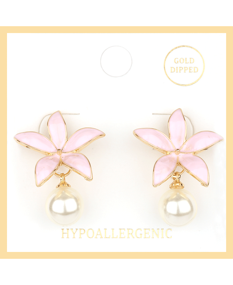 Epoxy Flower w/ Drop Pearl Post Earring