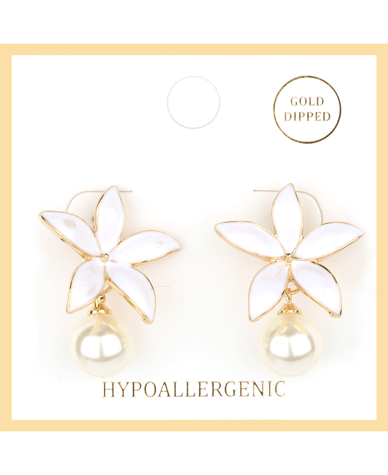 Epoxy Flower w/ Drop Pearl Post Earring