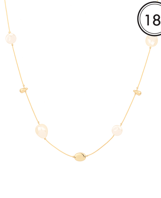 Pearl & Metal Station Short Necklace