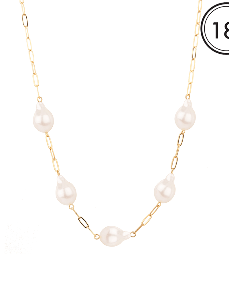 Metal & Pearl Link Necklace