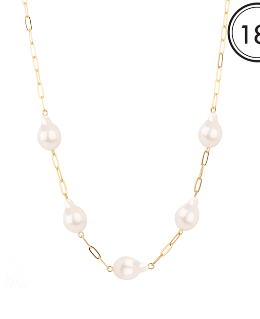 Metal & Pearl Link Necklace