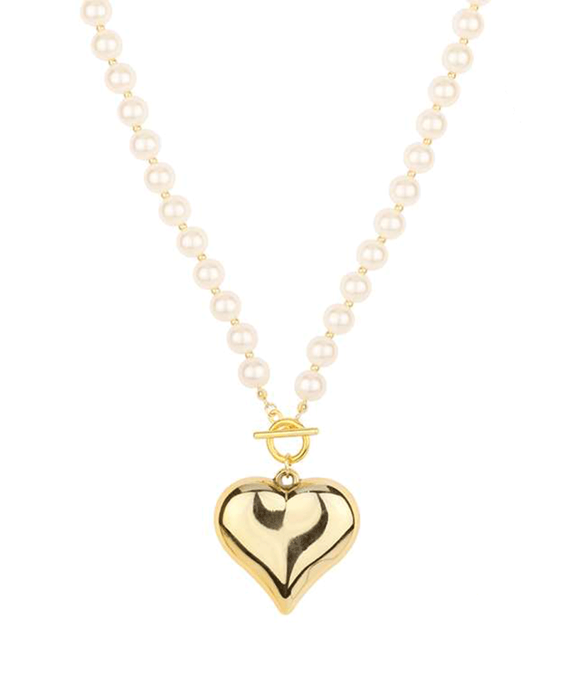 8mm CCB Ball w/ 40mm Heart Toggle Short Necklace - 18"