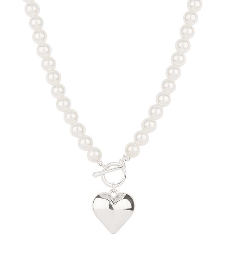 Pearl w/ CCB Heart Short Necklace