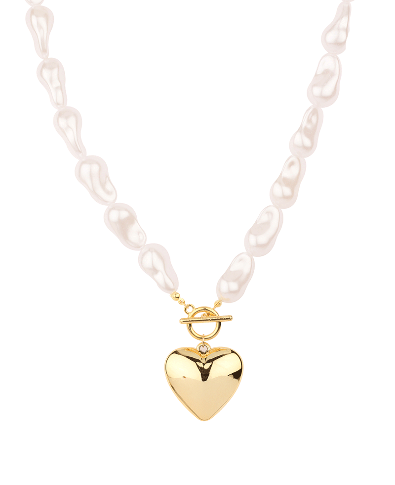 Heart Accent Pearl Toggle Necklace - 18"
