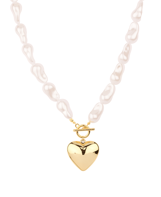 Heart Accent Pearl Toggle Necklace - 18"