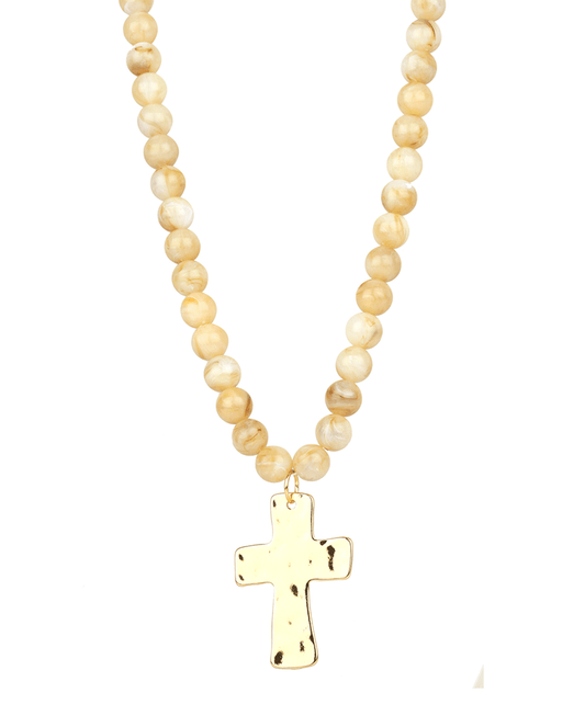 Resin Bead Cross Short Necklace - 18"