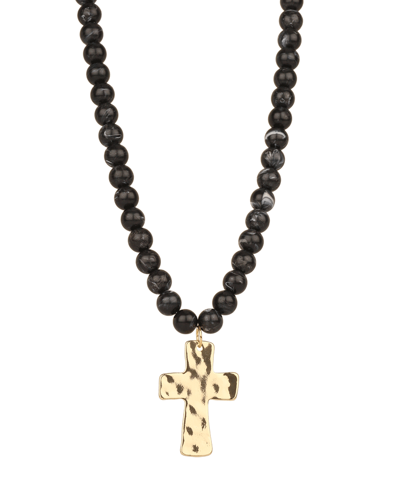 Resin Bead Cross Short Necklace - 18"
