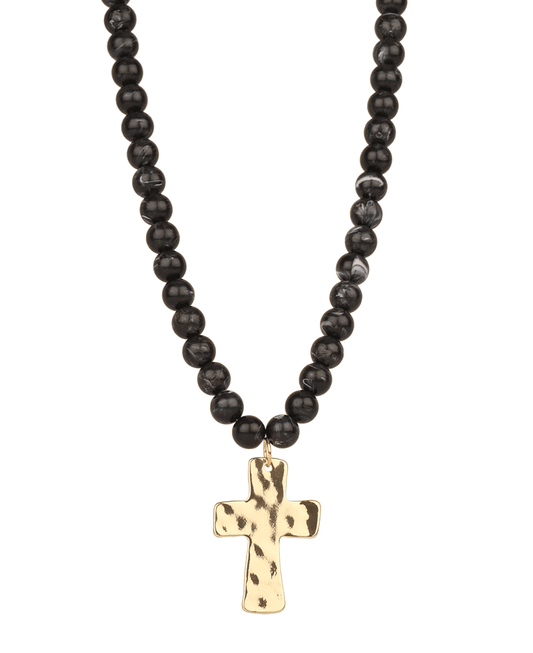 Resin Bead Cross Short Necklace - 18"