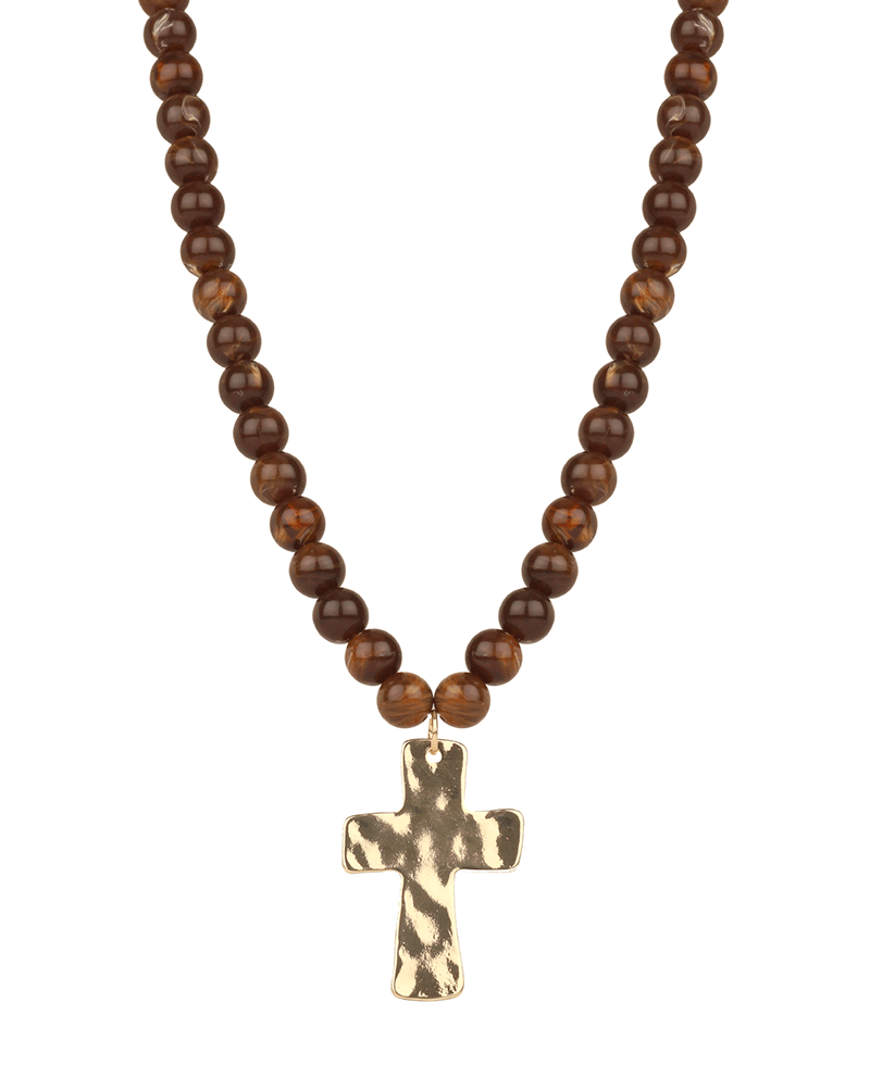 Resin Bead Cross Short Necklace - 18"
