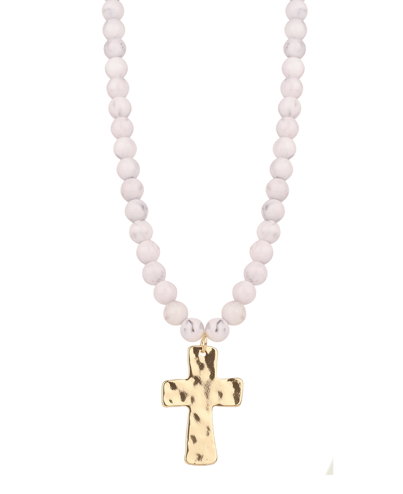 Resin Bead Cross Short Necklace - 18"