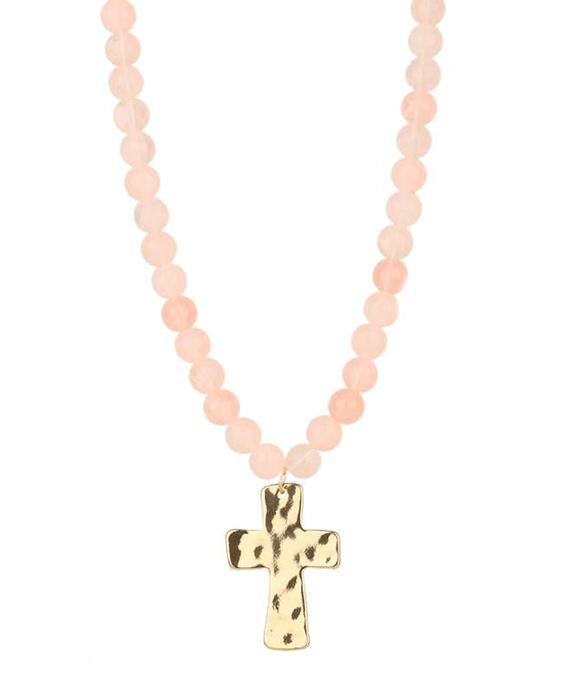 Resin Bead Cross Short Necklace - 18"