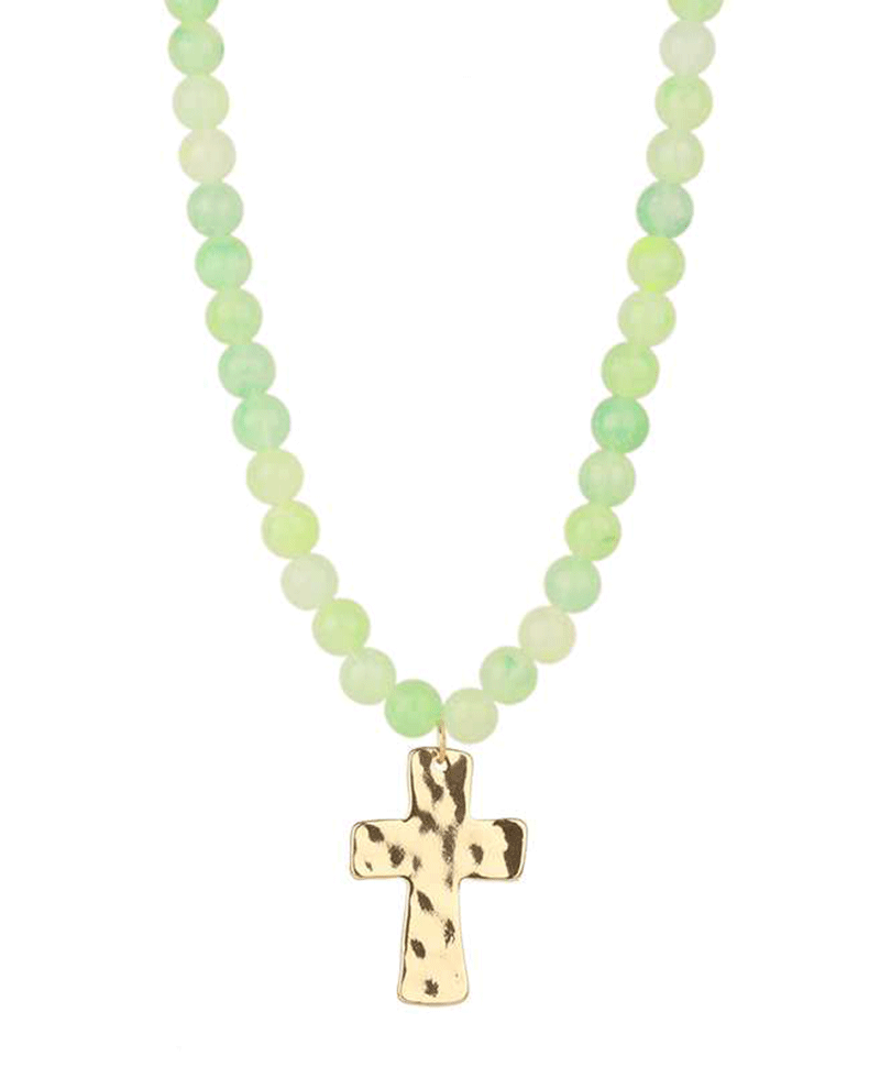 Resin Bead Cross Short Necklace - 18"