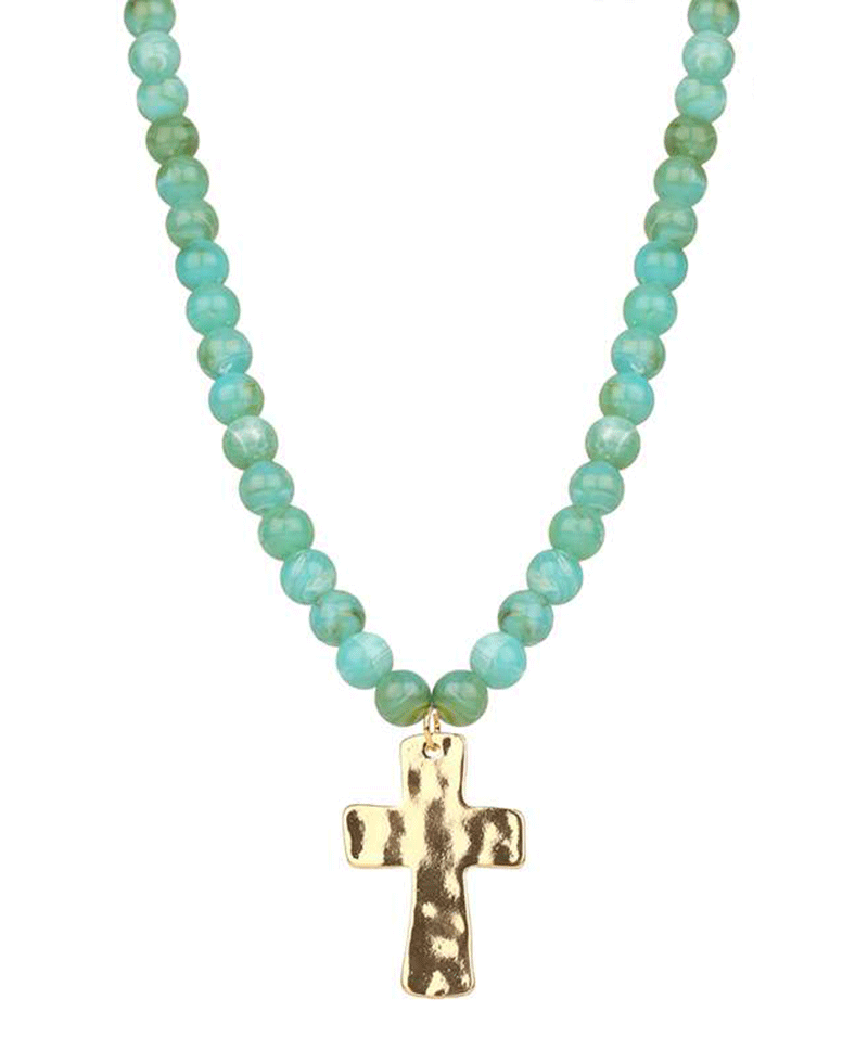 Resin Bead Cross Short Necklace - 18"