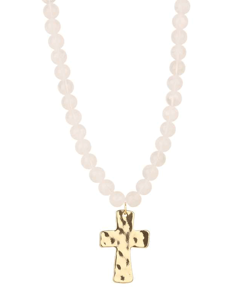 Resin Bead Cross Short Necklace - 18"