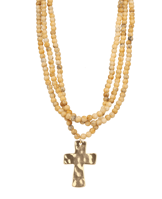Resin Bead Cross Layered Necklace - 18"