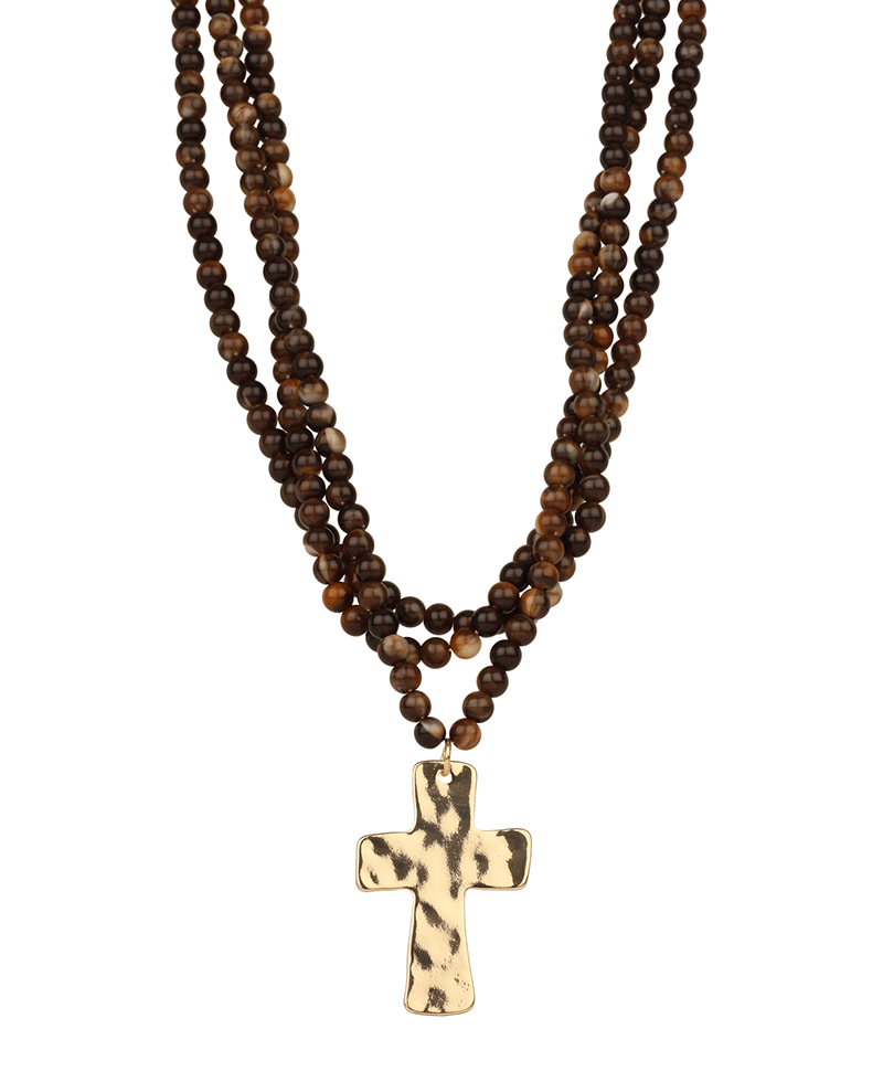 Resin Bead Cross Layered Necklace - 18"