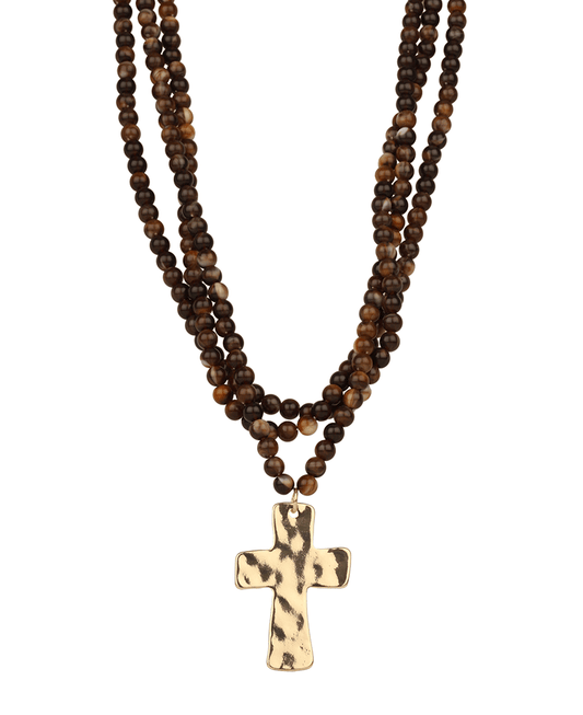Resin Bead Cross Layered Necklace - 18"
