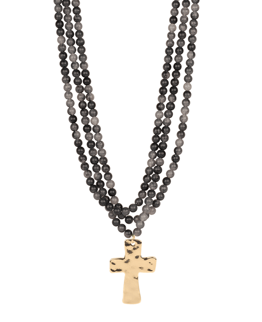Resin Bead Cross Layered Necklace - 18"