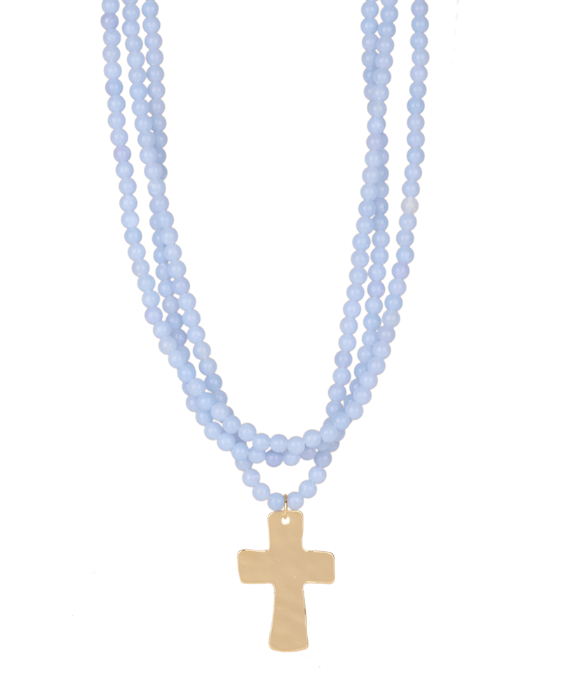 Resin Bead Cross Layered Necklace - 18"