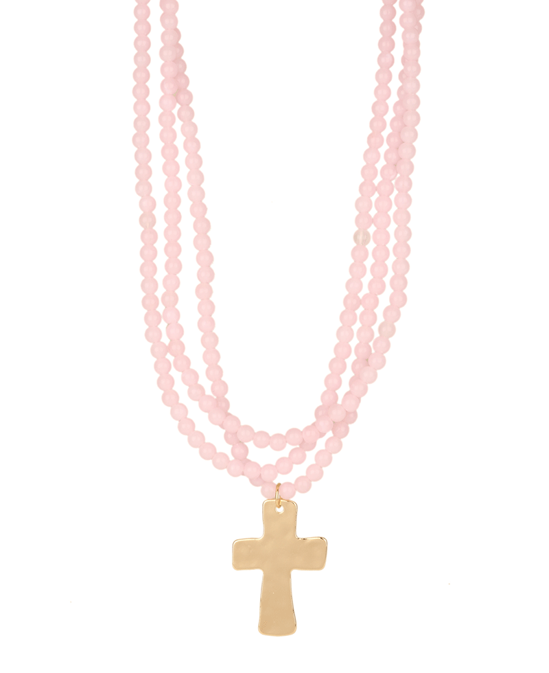Resin Bead Cross Layered Necklace - 18"