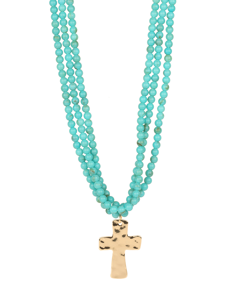 Resin Bead Cross Layered Necklace - 18"