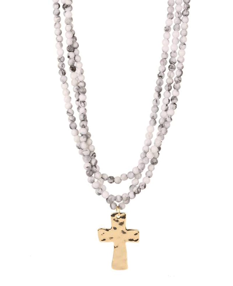 Resin Bead Cross Layered Necklace - 18"