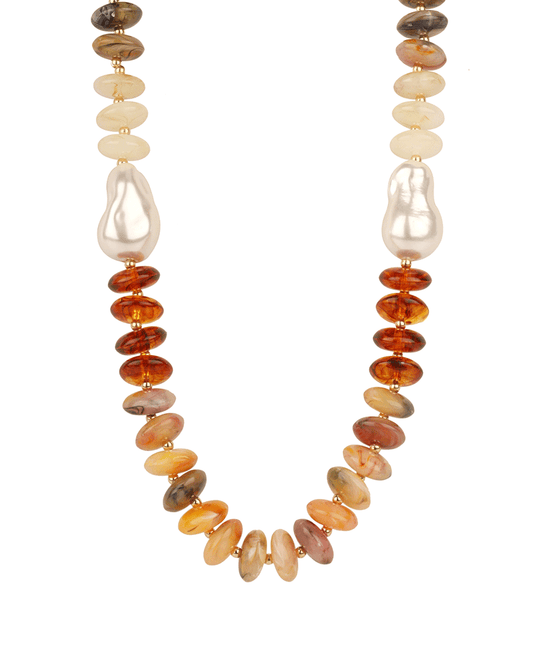 Marble Bead w/ Pearl Short Necklace - 18"