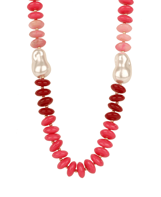 Marble Bead w/ Pearl Short Necklace - 18"