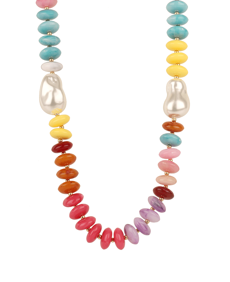 Marble Bead w/ Pearl Short Necklace - 18"