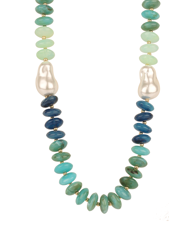 Marble Bead w/ Pearl Short Necklace - 18"